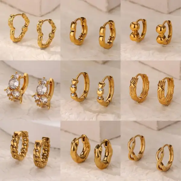 Copper Geometric Heart Shape Electroplating Zircon 18K Real Gold Plated Simple Style Earrings