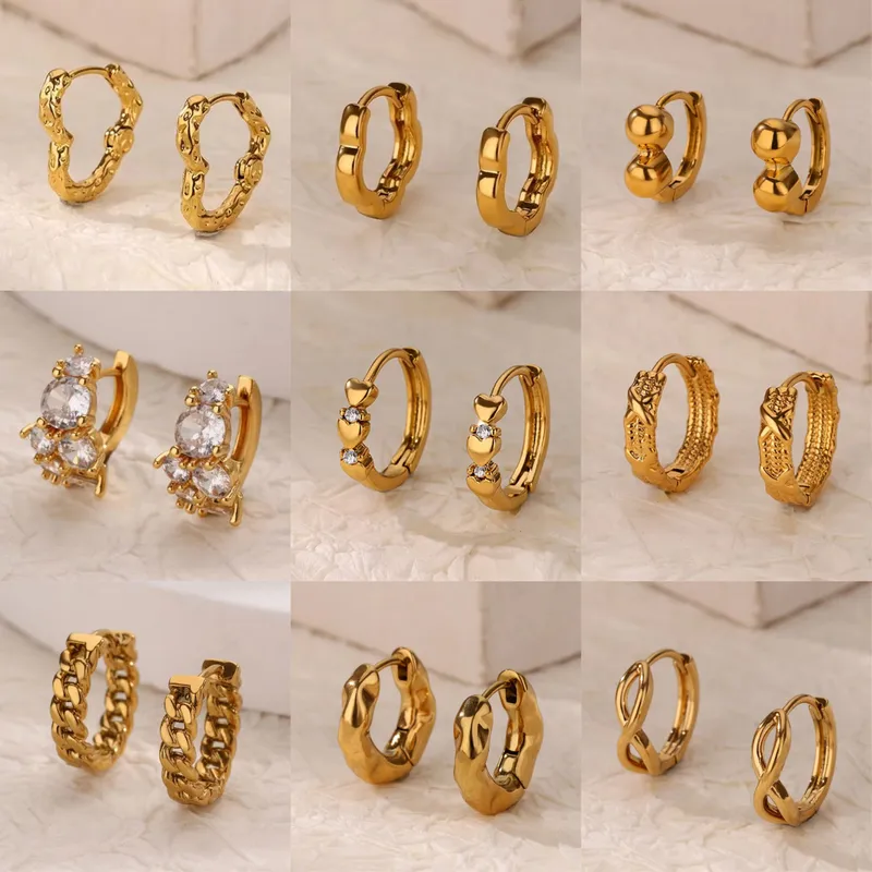 Wholesale Copper Geometric Heart Shape Electroplating Zircon 18K Real Gold Plated Simple Style Earrings