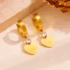 Wholesale 304 Stainless Steel Heart Shape PVD Coated Zircon 18K Real Gold Plated Simple Style Classic Style Waterproof Non Tarnish Plating Gold Jewelry Set