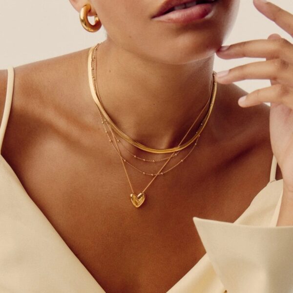 Wholesale Cross-border Snake Bone Chain Stacked Necklace Multi-layer Light Luxury Niche Irregular Love Pendant Exquisite Chain Real Gold Plating