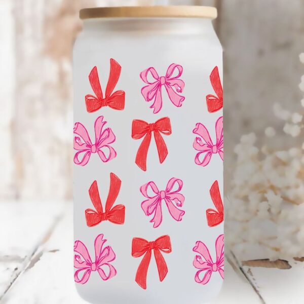 Wholesale Pink minimalist bow 16oz Cup UV DTF Wraps