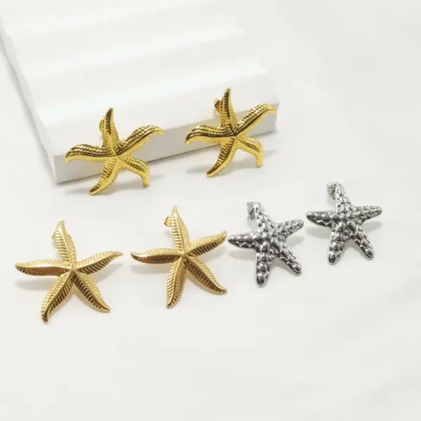 Wholesale 304 Stainless Steel Starfish Ion Plating (IP) Golden Plated Elegant Retro Waterproof Non Tarnish Gold Silver Ear Studs