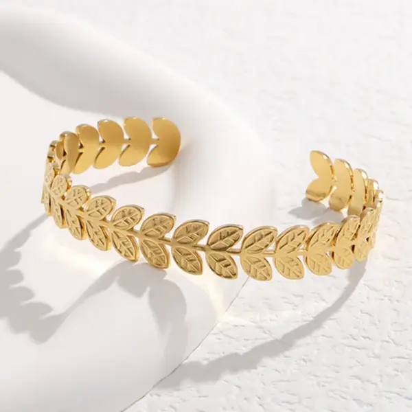 Wholesale Fashion Leaves 304 Stainless Steel 18K Gold Plated Stainless Steel Bracelets In Bulk