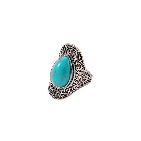 Wholesale Retro Turquoise Ring, Personalized Ethnic Style Oval Cross Geometric Ring