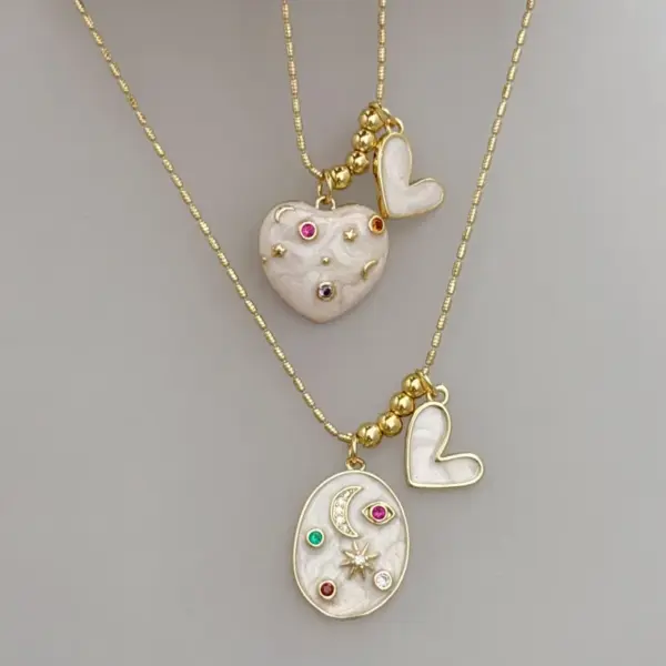 Wholesale Jewelry Simple Style Classic Style Star Heart Shape Copper Zircon 18K Gold Plated Multi Charms Pendant Necklace