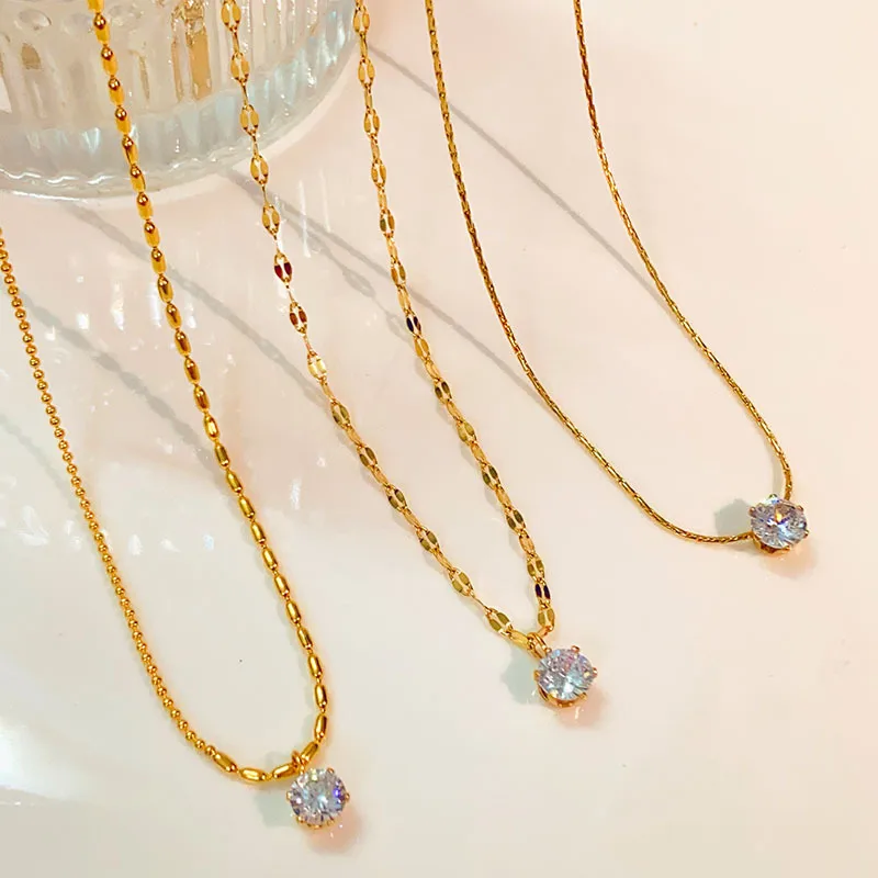 Wholesale Simple Style Geometric Titanium Steel Inlay Zircon Pendant Necklace
