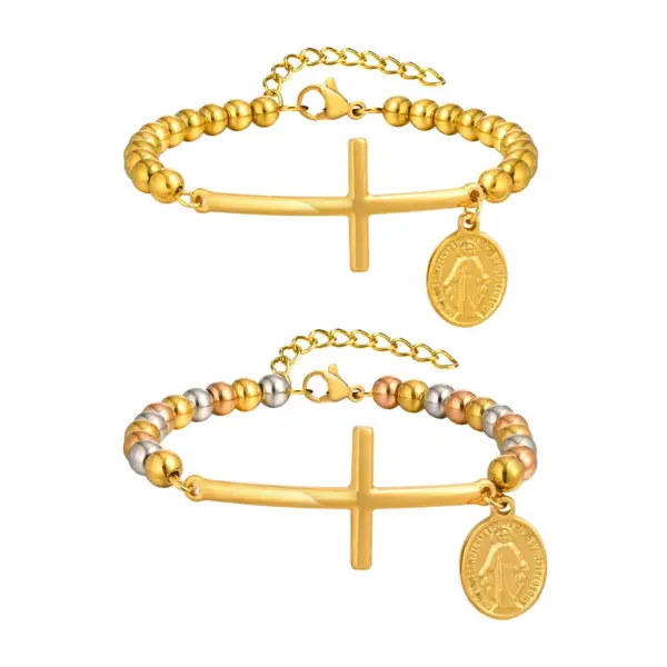 Wholesale PVD Coated Real Gold Plated 18K Rose Saint Benedict 201 Stainless Steel Retro Religion Waterproof Non Tarnish Bracelets