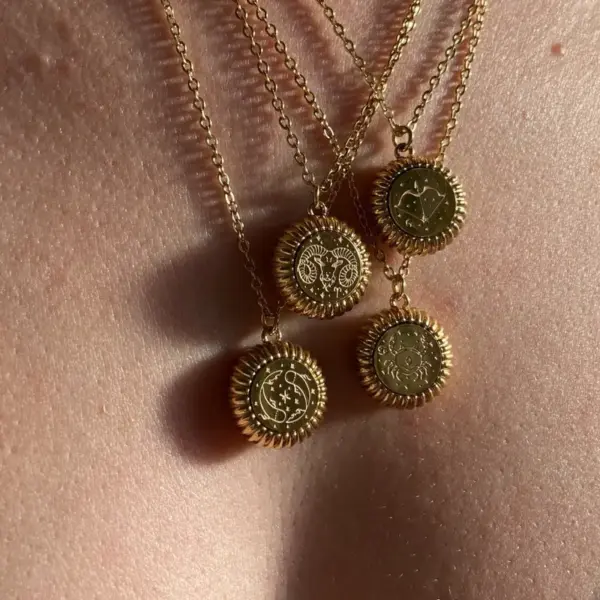 Wholesale 201 Stainless Steel 304 Stainless Steel Gold Plated Retro Plating Constellation Pendant Necklace