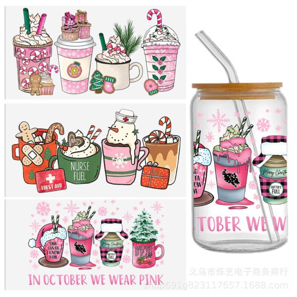 Wholesale Christmas Series Ice Cream Cartoon Uv Dtf Transfer Cup Sticker Crystal Label Peel and Stick 24Cmx11Cm