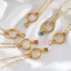 Wholesale Fashion Colorful Zodiac Stone Square Pendant Micro Inlaid Zircon Pin Stainless Steel Necklace Unisex Geometric Pattern Jewelry