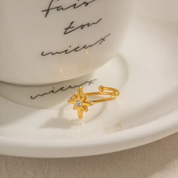 Wholesale Jewelry IG Style Casual Star 304 Stainless Steel Zircon PVD Coated Plating Inlay Open Rings