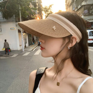 Wholesale Summer outdoor travel straw woven empty top peaked cap female seaside beach headband sun protection sun hat