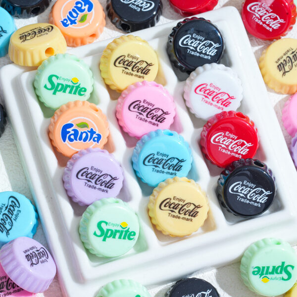 Wholesale 10pcs Soda Bottle Caps Coke Sprite and Other Perforated Bead