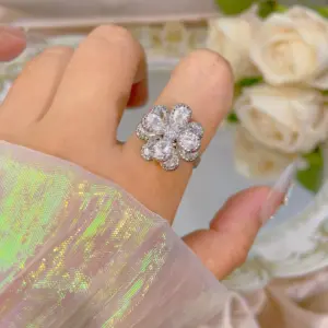 Silver Double Layer Flower Rotating Ring / Adjustable Opening