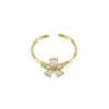 Wholesale PVD Coated 18K Gold Plated Flower 304 Stainless Steel Elegant Waterproof Non Tarnish Open Rings