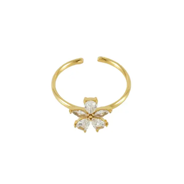 Wholesale PVD Coated 18K Gold Plated Flower 304 Stainless Steel Elegant Waterproof Non Tarnish Open Rings