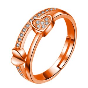 Double heart ring [rose gold] / Adjustable opening
