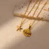 PVD Coated Real Gold Plated Starfish Shell 304 Stainless Steel Basic Modern Style Classic Style Waterproof Non Tarnish 304 Stainless Steel Lobster Trigger Clasp Closure Pendant Necklace