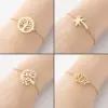 Wholesale PVD Coated Real Gold Plated Tree Coconut Tree Lotus 201 Stainless Steel Simple Style Waterproof Non Tarnish 201 Stainless Steel Bracelets