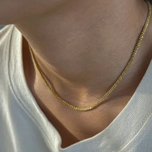 Wholesale 316 Stainless Steel Gold Plated Vacuum Electroplating (In-Furnace) Gold-Steel Color Unisex Sparkling Cauliflower Chain Necklace