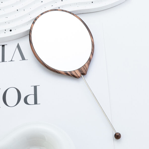 Wholesale New DIY Beaded Oval Wood Grain Mirror Handheld Makeup Mirror Single-Sided Makeup Mirror Plastic Portable Small Mirror