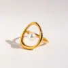 Women's Copper Brass Geometric Abstract Curve Pearl Rings Brass Jewelry