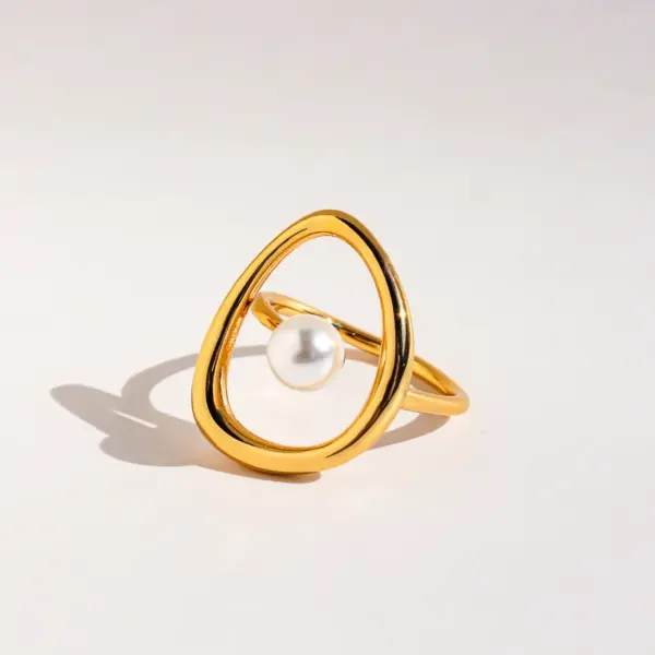 Women's Copper Brass Geometric Abstract Curve Pearl Rings Brass Jewelry