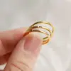 Wholesale PVD Coated Real Gold Plated 18K Gold Round 304 Stainless Steel Fashion Waterproof Non Tarnish Rings