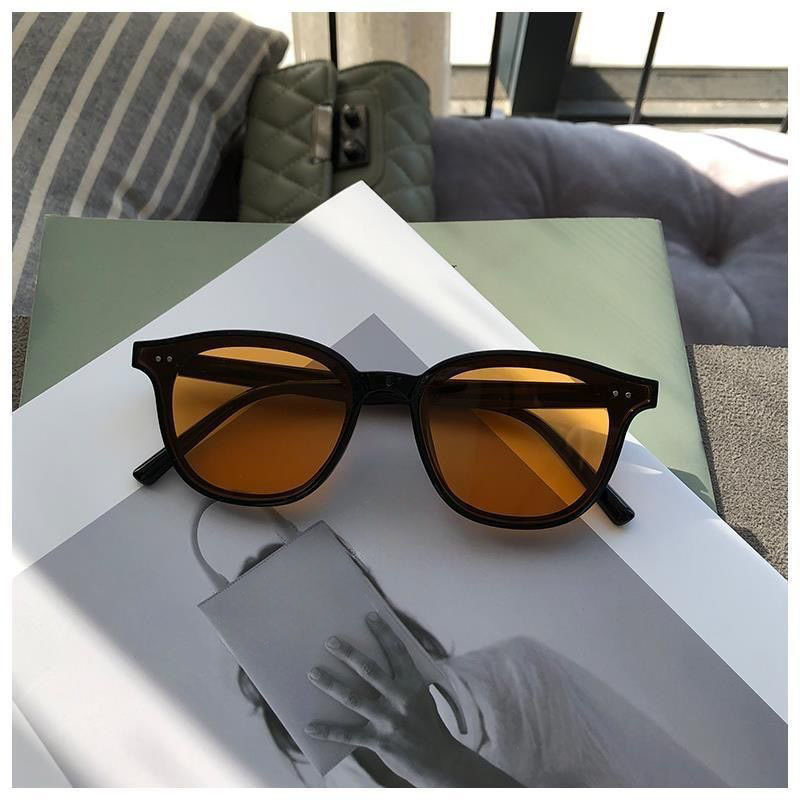 Wholesale Tea Color Film Sunglasses Men's and Women's Same Sunglasses Big Face iving Anti-UV Glasses Orange Yellow Lens Japanese and Korean