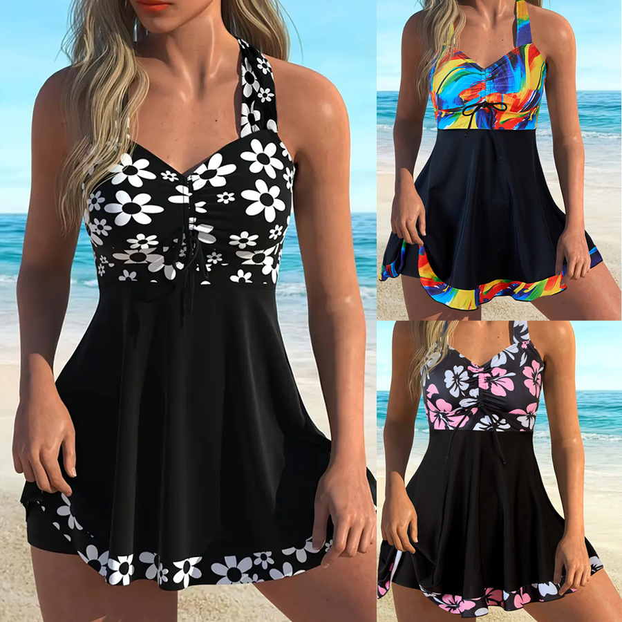Wholesale 2025 European and American Foreign Trade New Skirt Tankini Two-Piece plus size Women's Swimsuit Fashion Suower Printed Women