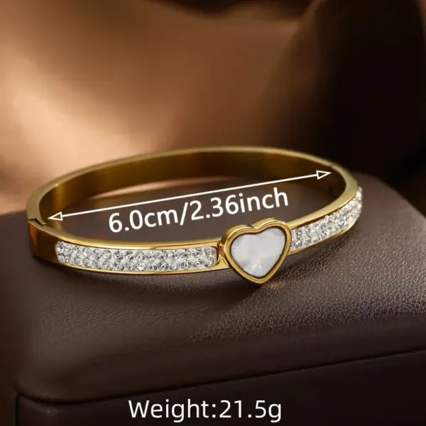 Wholesale Elegant Classic Style Heart Shape 304 Stainless Steel Zircon Bangle In Bulk