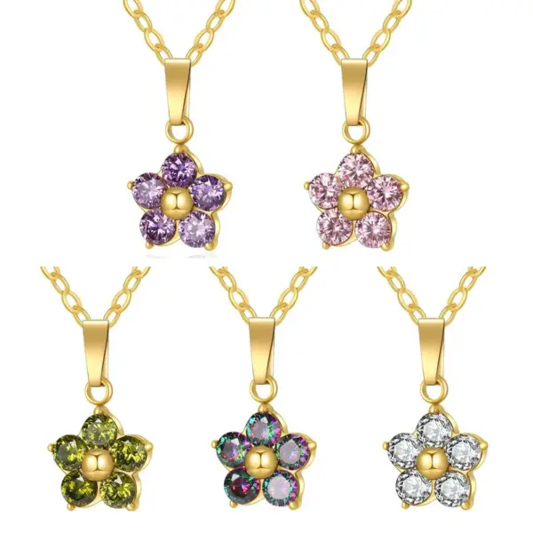 Wholesale 304 Stainless Steel Simple Style Classic Style Inlay Flower Zircon Pendant Necklace