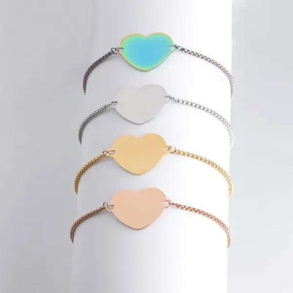 PVD Coated 18K Gold Real Plated Customization Laser Engraving Heart Shape 304 Stainless Steel Casual Waterproof Non Tarnish Bracelets