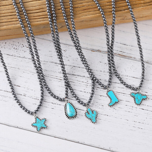 Wholesale New Ins Style Popular Fashion Elegant Black Ball Bead Necklace Women's Cowboy Boots Bull Head Five-Pointed Star Jewelry