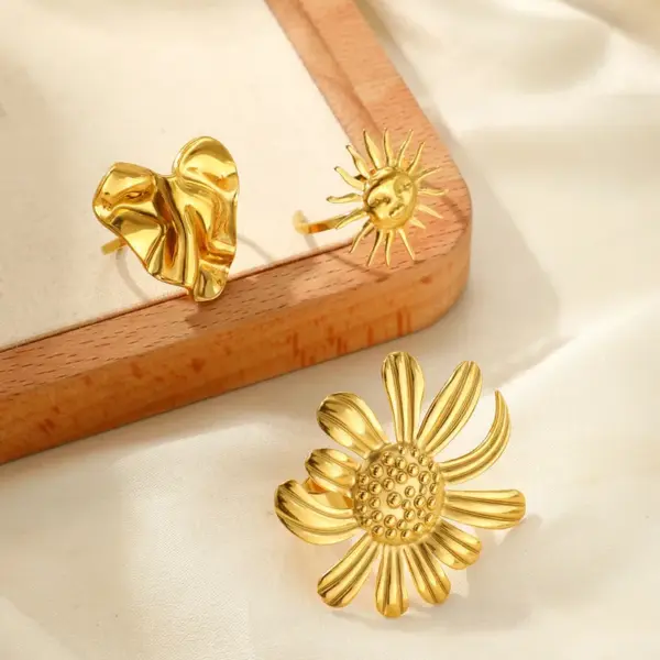 Wholesale Jewelry Basic Simple Style Sun Flower 304 Stainless Steel Plating Open Rings