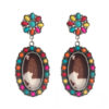 Wholesale Turquoise-set leopard print leather earrings