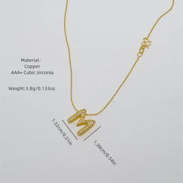 Copper 18K Gold Plated Inlay Letter Zircon Pendant Necklace