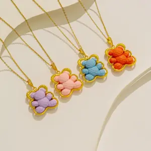Wholesale PVD Coated Real Gold Plated Little Bear Stainless Steel Cute Waterproof Non Tarnish Stainless Steel Pendant Necklace