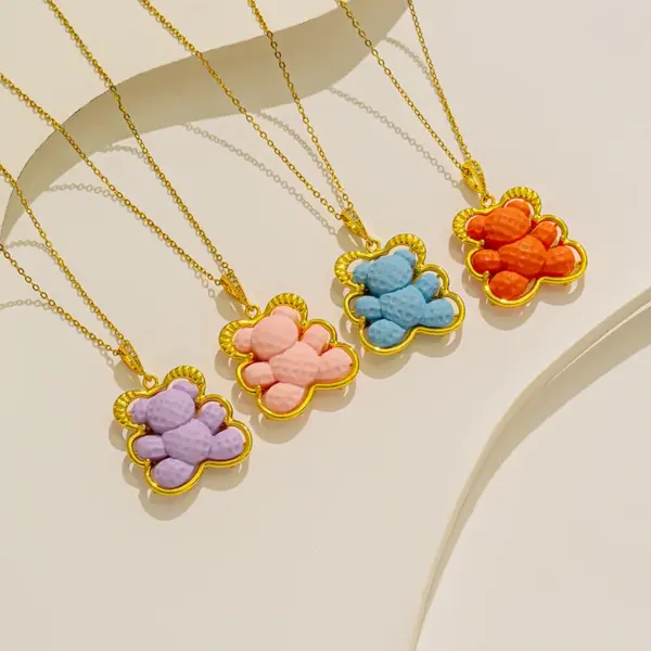 Wholesale PVD Coated Real Gold Plated Little Bear Stainless Steel Cute Waterproof Non Tarnish Stainless Steel Pendant Necklace