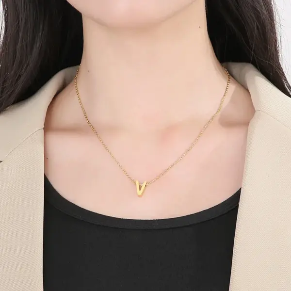 304 Stainless Steel Letter PVD Coated 18K Real Gold Plated Fashion Waterproof Non Tarnish Plating Pendant Necklace