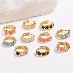 Wholesale 1 Pair Cute Pastoral Classic Style Star Heart Shape Plating Copper 18K Gold Plated White Gold Plated Gold Plated Earrings