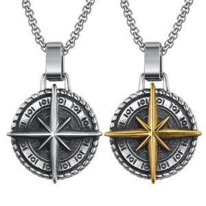 Silver Compass + Stainless Steel Chain