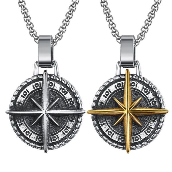 Wholesale New Retro Compass Compass Stainless Steel Chain Necklace Personalized Hip-Hop Punk Style Long Sweater Necklace