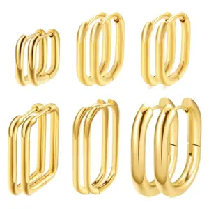 Wholesale Hot Sale Rectangular Line Cylinder Stainless Steel Earrings Titanium Steel Ear Clips Elegant K Gold Plated Unisex Earrings