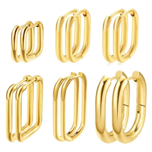 Wholesale Hot Sale Rectangular Line Cylinder Stainless Steel Earrings Titanium Steel Ear Clips Elegant K Gold Plated Unisex Earrings