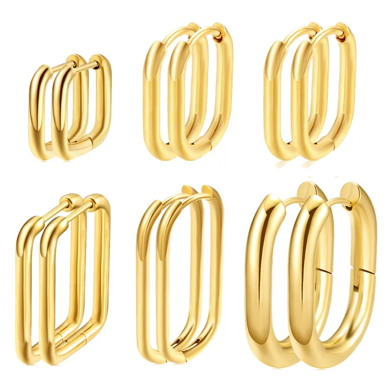 Wholesale Hot Sale Rectangular Line Cylinder Stainless Steel Earrings Titanium Steel Ear Clips Elegant K Gold Plated Unisex Earrings