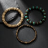 Wholesale Cross-Border New Coconut Shell Wood Chip Multi-Layer Stacked Bracelet Set European and American Retro Men's African Turquoise Wood Bead Bracelet