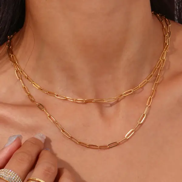 Wholesale PVD Coated Real Gold Plated 18K Gold Solid Color 304 Stainless Steel Elegant Retro Waterproof Non Tarnish 304 Stainless Steel Bracelets Necklace