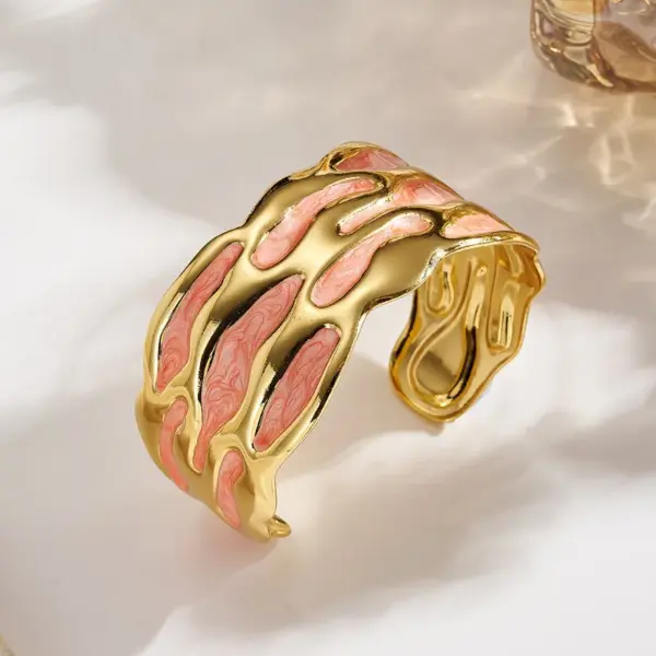 Wholesale European And American Fashion Exaggerated INS Style 304 Stainless Steel Furnace Vacuum Electroplating Gold Colorful Oil Drop Irregular Open Bracelet