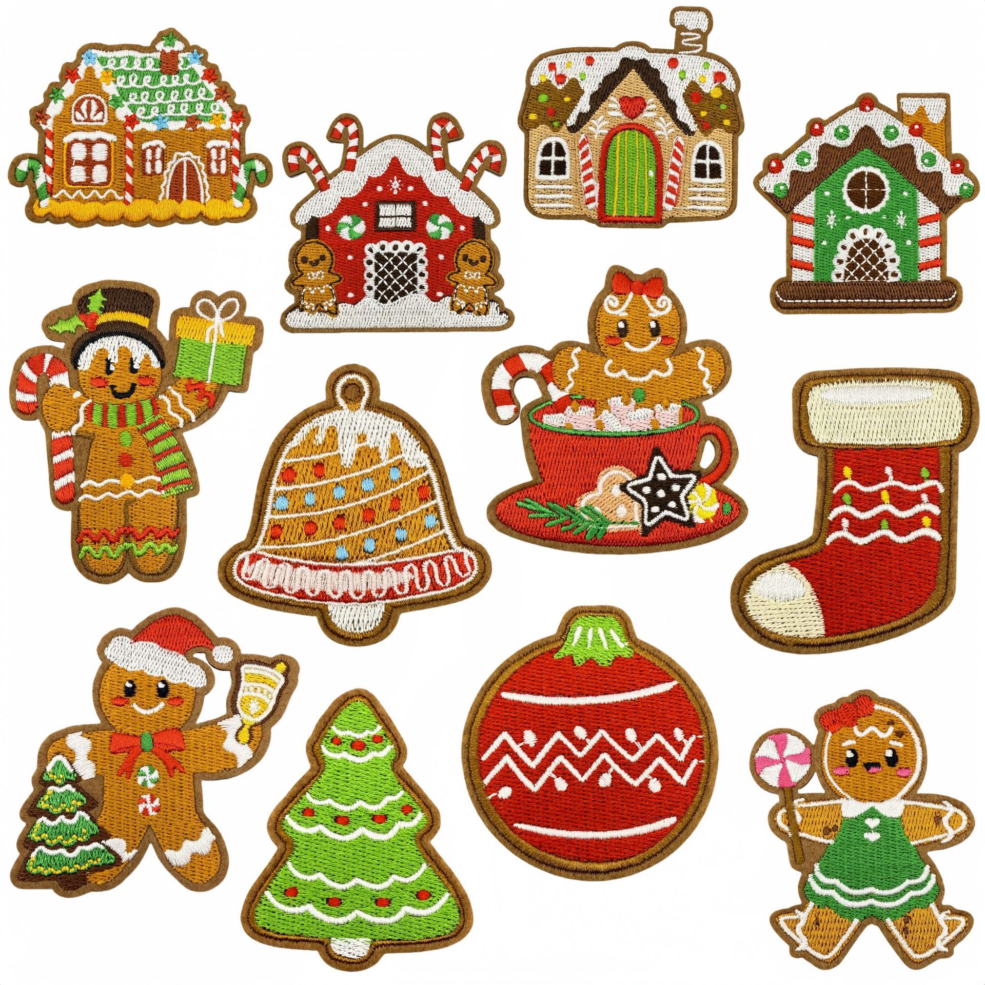 Wholesale Cross-border cartoon Christmas embroidery patches, holiday gift patches, embroidered patches, clothing aessories, ironing hot melt glue